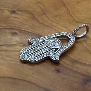 14KT WHITE GOLD DIAMOND EVIL EYE HAMSA CHARM